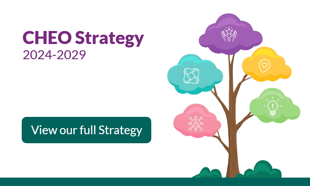 CHEO Strategy tree, with text encouraging you to click the image/hyperlink to learn more about our Strategy