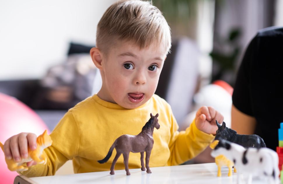 Garçon jouant avec des chevaux