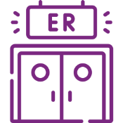 Purple cartoon door with a sign reading "ER"