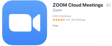 Zoom logo, a blue square with a video camera in the centre