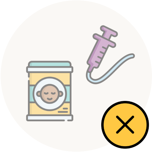 Icon of baby formula, crossed out.
