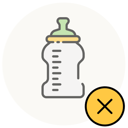 Icon of a baby bottle, crossed out.