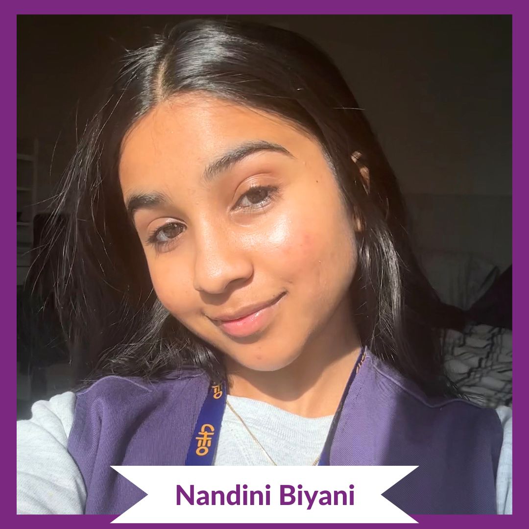 Image of Nandini Biyani, on purple background