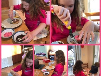 Collage of young girl decorating CHEO birthday cupcakes