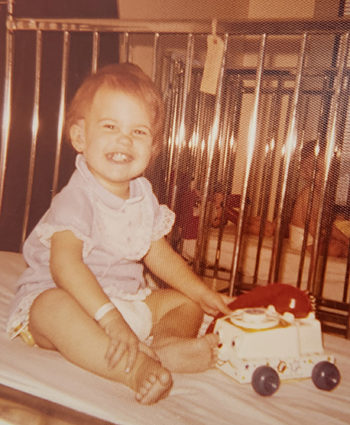 Nicole Gibeau smiles at CHEO in 1974