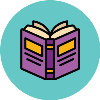 Cartoon icon of an open book