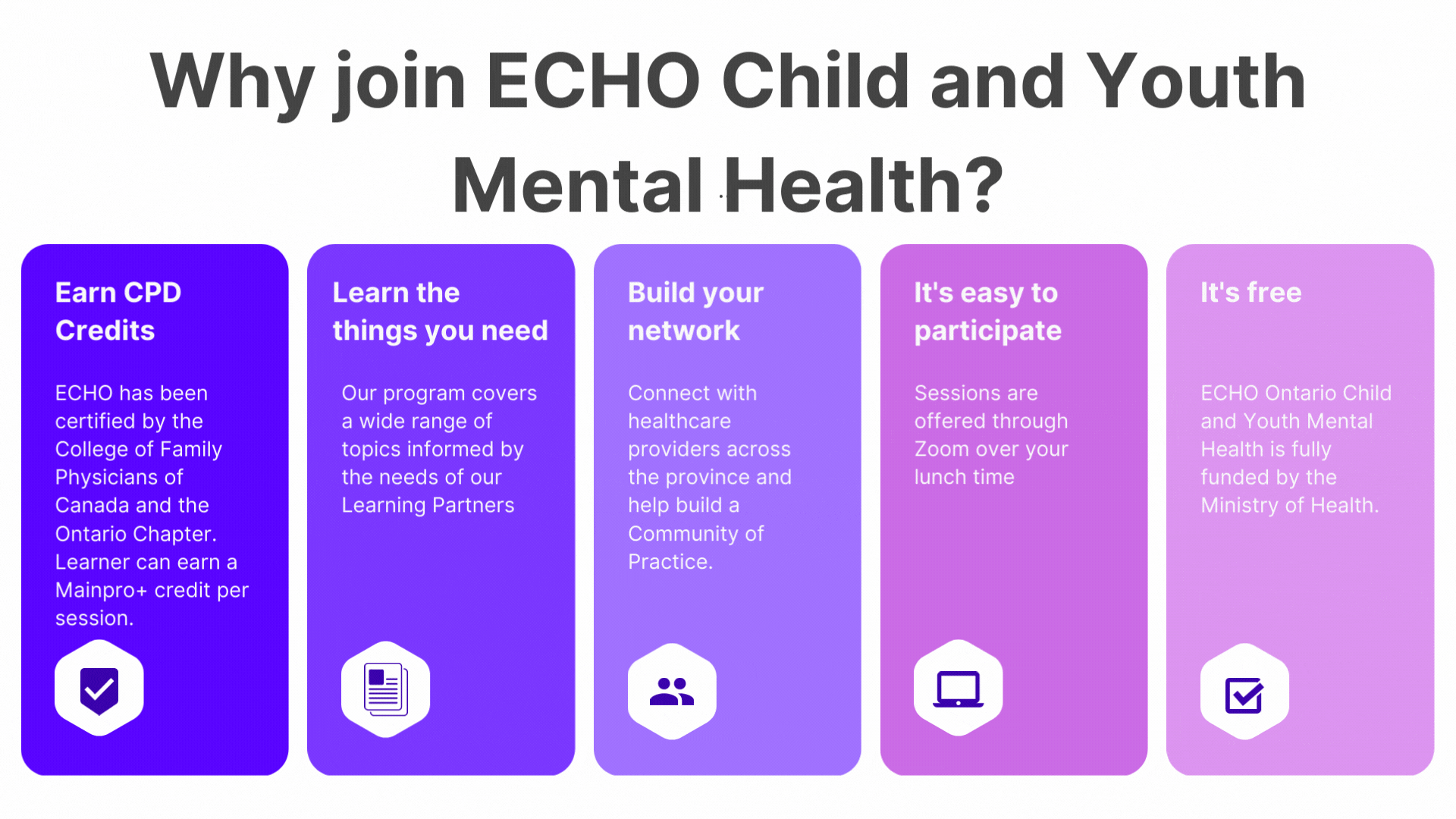 Why Join ECHO CYMH Boxes of reasons to join ECHO
